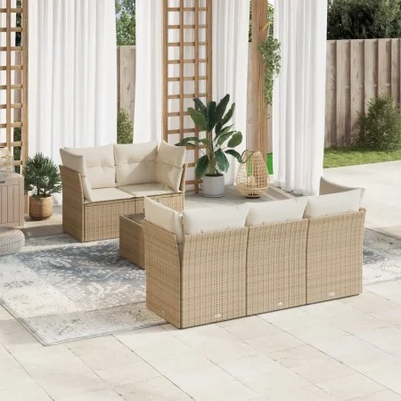 Gartensofa-Set mit Kissen, 6-teilig, beiges synthetisches Rattan von , Gartensets - Ref: Foro24-3217248, Preis: 427,74 €, Rab...