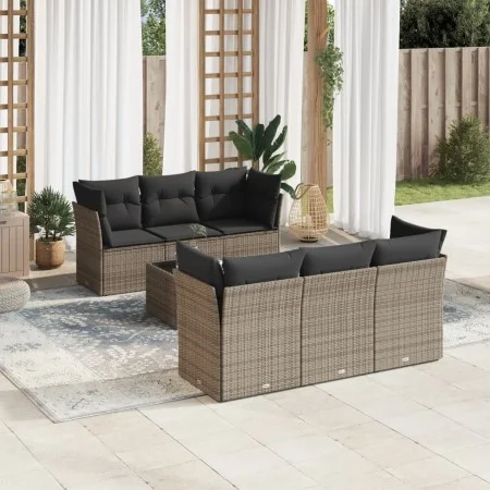 7-piece garden sofa set with gray PE rattan cushions by , Garden sets - Ref: Foro24-3217260, Price: 421,14 €, Discount: %