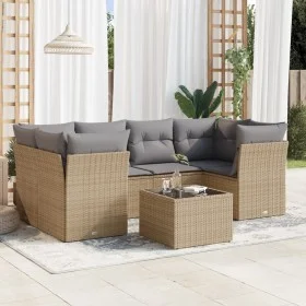 7-teiliges Gartensofa-Set und beigefarbene synthetische Rattankissen von , Gartensets - Ref: Foro24-3217269, Preis: 422,91 €,...