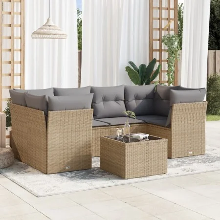 Set sofás de jardín 7 piezas y cojines ratán sintético beige de , Conjuntos de jardín - Ref: Foro24-3217269, Precio: 422,91 €...