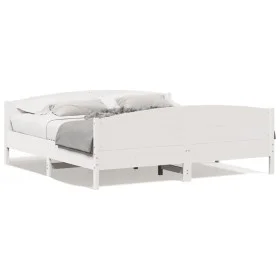 Bettgestell aus weißem Kiefernholz mit Kopfteil 200 x 200 cm von , Betten und Lattenroste - Ref: Foro24-3216162, Preis: 264,6...