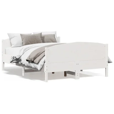 Bed frame with white pine wood headboard 140x200 cm by , Beds and slatted bases - Ref: Foro24-3216174, Price: 223,91 €, Disco...