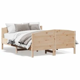 Bed frame with solid pine wood headboard 120x200 cm by , Beds and slatted bases - Ref: Foro24-3216176, Price: 177,95 €, Disco...