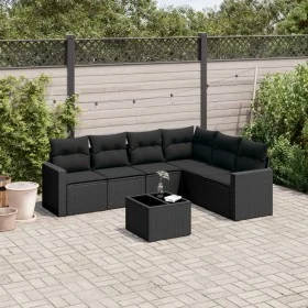 7-piece garden dining set and black synthetic rattan cushions by , Modular outdoor sofas - Ref: Foro24-3251352, Price: 474,26...