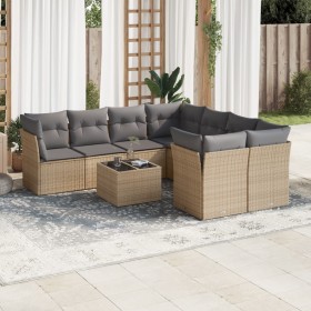 Set de sofás de jardín 9 pzas con cojines ratán sintético beige