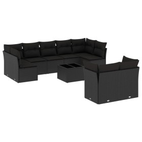 Gartensofa-Set 10-teilig mit schwarzen synthetischen Rattankissen von , Gartensets - Ref: Foro24-3249994, Preis: 644,35 €, Ra...