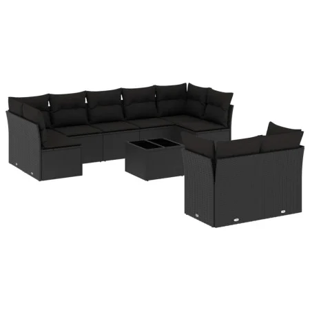 Set de sofás de jardín 10 pzas cojines ratán sintético negro de , Conjuntos de jardín - Ref: Foro24-3249994, Precio: 624,35 €...
