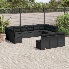 Gartensofa- und Kissenset 13-teilig aus schwarzem synthetischem Rattan von , Gartensets - Ref: Foro24-3250224, Preis: 802,23 ...