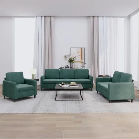 Dreiteilige Sofagarnitur aus dunkelgrünem Samt von , Sofas - Ref: Foro24-3201936, Preis: 721,40 €, Rabatt: %