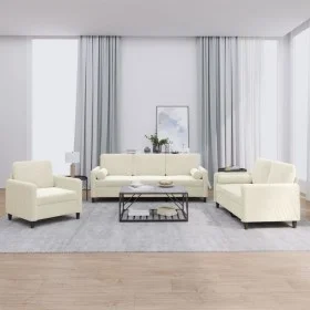 Cream velvet 3-piece sofa set with cushions by , Sofas - Ref: Foro24-3201962, Price: 756,02 €, Discount: %