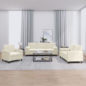 Dreiteilige Sofagarnitur aus cremefarbenem Samt mit Kissen von , Sofas - Ref: Foro24-3201962, Preis: 771,70 €, Rabatt: %
