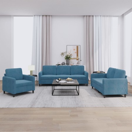 Blue velvet 3-piece sofa set by , Sofas - Ref: Foro24-3201943, Price: 726,06 €, Discount: %