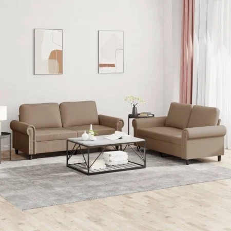 Cappuccino synthetic leather 2-piece sofa set with cushions by , Sofas - Ref: Foro24-3202154, Price: 442,24 €, Discount: %