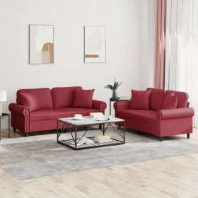 Sofa set with cushions 2 pieces red synthetic leather by , Sofas - Ref: Foro24-3202163, Price: 466,77 €, Discount: %