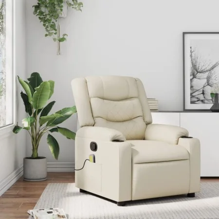 Sillón reclinable de masaje cuero sintético crema de , Sillones - Ref: Foro24-374124, Precio: 257,02 €, Descuento: %