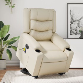 Sillón de masaje elevable eléctrico cuero sintético crema