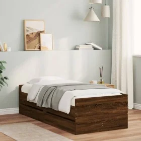 Brown oak bed frame with drawers 75x190 cm by , Beds and slatted bases - Ref: Foro24-3207363, Price: 155,59 €, Discount: %