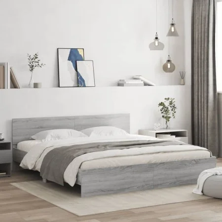 Sonoma gray bed frame with headboard 180x200 cm by , Beds and slatted bases - Ref: Foro24-3207467, Price: 175,33 €, Discount: %