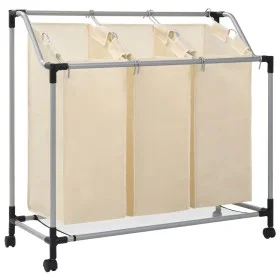 Wäschetrenner mit 3 cremefarbenen Stahlbeuteln von vidaXL, Wäschekörbe - Ref: Foro24-282427, Preis: 34,57 €, Rabatt: %