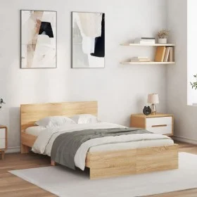Sonoma oak bed frame with headboard 120x200 cm by , Beds and slatted bases - Ref: Foro24-3207492, Price: 146,85 €, Discount: %