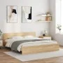 Sonoma oak bed frame with headboard and LED lights 200x200 cm by , Beds and slatted bases - Ref: Foro24-3207583, Price: 199,9...