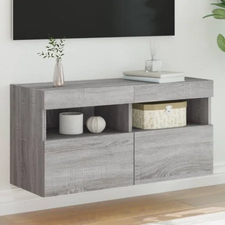 Wall-mounted TV cabinet with LED lights Sonoma gray 80x30x40 cm by , TV Furniture - Ref: Foro24-837207, Price: 58,37 €, Disco...