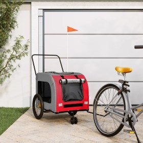 Remolque de bicicleta mascotas hierro tela Oxford rojo gris