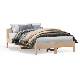 Bed frame with solid pine wood headboard 140x200 cm by , Beds and slatted bases - Ref: Foro24-842594, Price: 114,79 €, Discou...