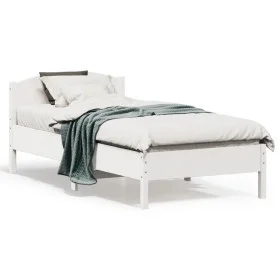 Bed frame with white pine wood headboard 75x190 cm by , Beds and slatted bases - Ref: Foro24-842627, Price: 87,45 €, Discount: %