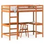 Loft bed with solid pine wood desk in brown 90x200 cm by , Beds and slatted bases - Ref: Foro24-842853, Price: 275,87 €, Disc...