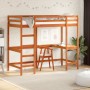 Loft bed with solid pine wood desk in brown 90x200 cm by , Beds and slatted bases - Ref: Foro24-842853, Price: 278,58 €, Disc...