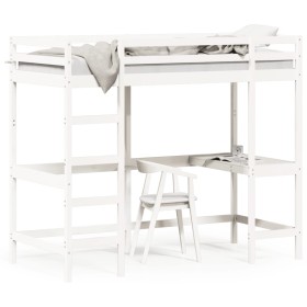 Cama alta con escritorio madera maciza pino blanca 90x200 cm de , Camas y somieres - Ref: Foro24-842851, Precio: 277,13 €, De...