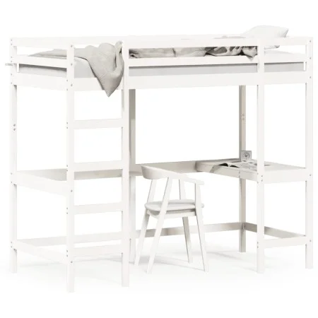 Loft bed with solid white pine wood desk 90x200 cm by , Beds and slatted bases - Ref: Foro24-842851, Price: 277,15 €, Discoun...