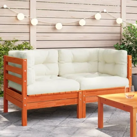 Garden corner sofas and cushions 2 pcs wax brown pine wood by , Modular outdoor sofas - Ref: Foro24-838154, Price: 179,54 €, ...