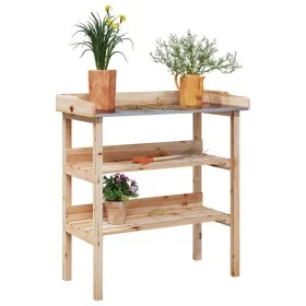 Plant table with shelves solid fir wood 78x38x82.5cm by , Pot stands - Ref: Foro24-156352, Price: 76,44 €, Discount: %
