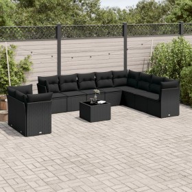 11-teilige Gartensofagarnitur und schwarze synthetische Rattankissen von , Gartensets - Ref: Foro24-3217865, Preis: 693,56 €,...