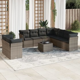 10-teiliges Gartensofa-Set mit grauen synthetischen Rattankissen von , Gartensets - Ref: Foro24-3217850, Preis: 595,03 €, Rab...