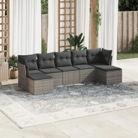 7-piece garden sofa set with gray PE rattan cushions by , Garden sets - Ref: Foro24-3218030, Price: 380,75 €, Discount: %