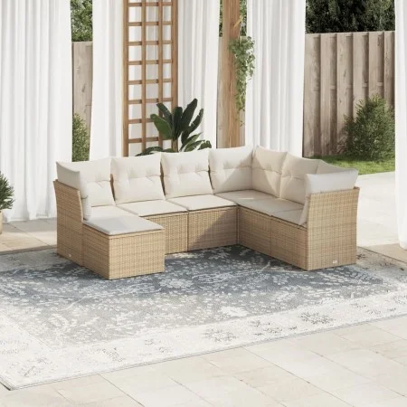 7-teiliges Gartensofa-Set und beigefarbene synthetische Rattankissen von , Gartensets - Ref: Foro24-3217988, Preis: 454,15 €,...