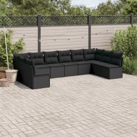 Set de sofás de jardín 10 pzas cojines ratán sintético negro de , Conjuntos de jardín - Ref: Foro24-3218085, Precio: 599,42 €...