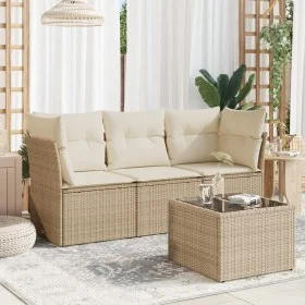 Gartensofa-Set mit Kissen, 4-teilig, beiges synthetisches Rattan von , Gartensets - Ref: Foro24-3217218, Preis: 271,44 €, Rab...