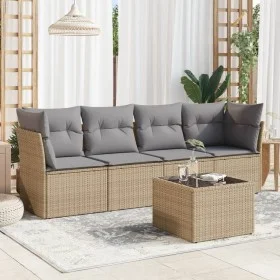 Garden sofa set with cushions 5 pieces beige synthetic rattan by , Garden sets - Ref: Foro24-3217239, Price: 288,50 €, Discou...