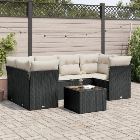 7-piece garden dining set and black synthetic rattan cushions by , Garden sets - Ref: Foro24-3217266, Price: 438,14 €, Discou...