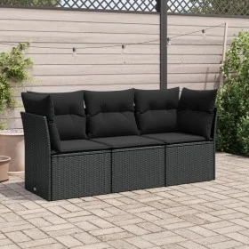 Gartensofa-Set mit Kissen, 3-teilig, schwarzes synthetisches Rattan von , Gartensets - Ref: Foro24-3217205, Preis: 205,23 €, ...