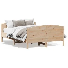 Bed frame with solid pine wood headboard 140x190 cm by , Beds and slatted bases - Ref: Foro24-3216179, Price: 183,57 €, Disco...