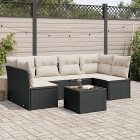 Set de comedor de jardín 7 pzas y cojines ratán sintético negro de , Conjuntos de jardín - Ref: Foro24-3249235, Precio: 402,2...