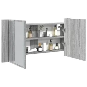 Sonoma gray acrylic LED light bathroom mirror cabinet 90x12x45 cm by , bathroom vanities - Ref: Foro24-834968, Price: 58,65 €...