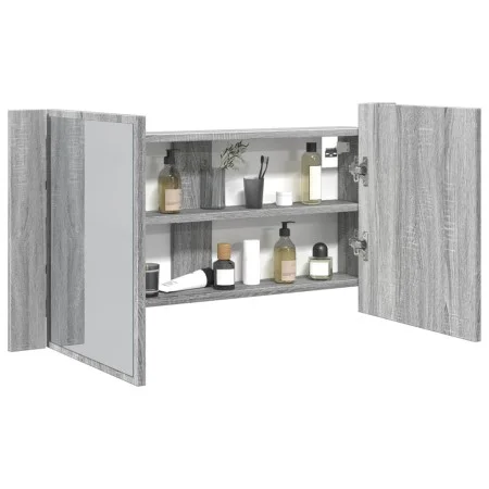 Armario espejo de baño luz LED acrílico gris Sonoma 90x12x45 cm de , Tocadores de baño - Ref: Foro24-834968, Precio: 58,65 €,...
