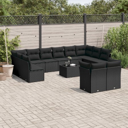 Garden sofa and cushion set 13 pieces black synthetic rattan by , Garden sets - Ref: Foro24-3250274, Price: 868,76 €, Discoun...