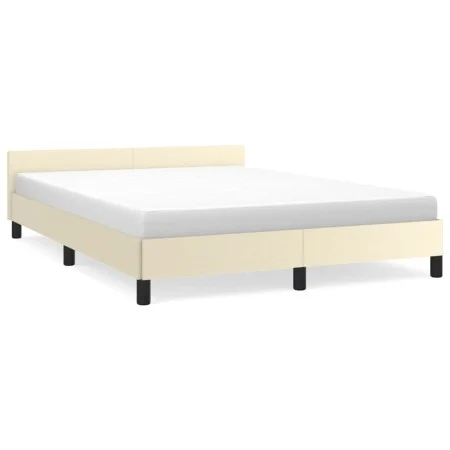 Estructura de cama con cabecero cuero sintético crema 140x200cm de , Camas y somieres - Ref: Foro24-347503, Precio: 120,00 €,...